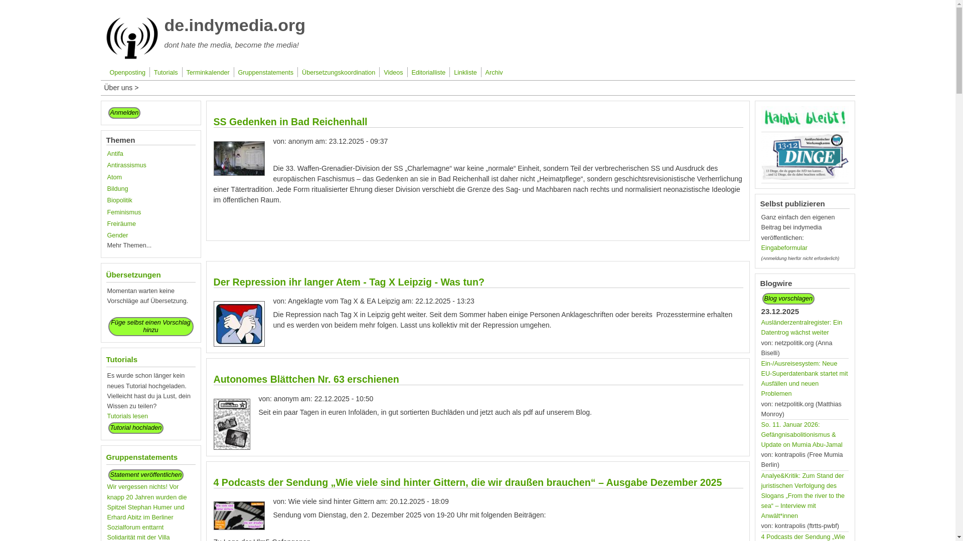 website screenshot of https://de.indymedia.org/