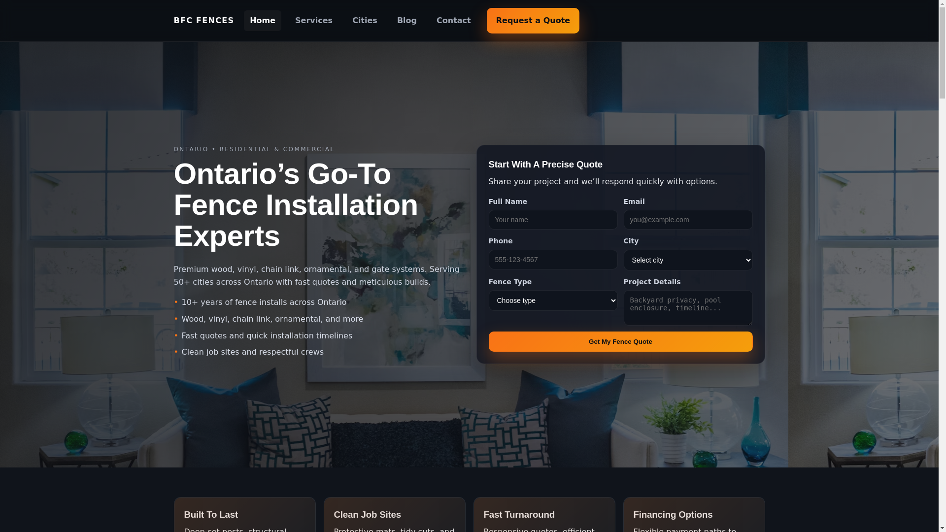 website screenshot of https://bfcfences.website/