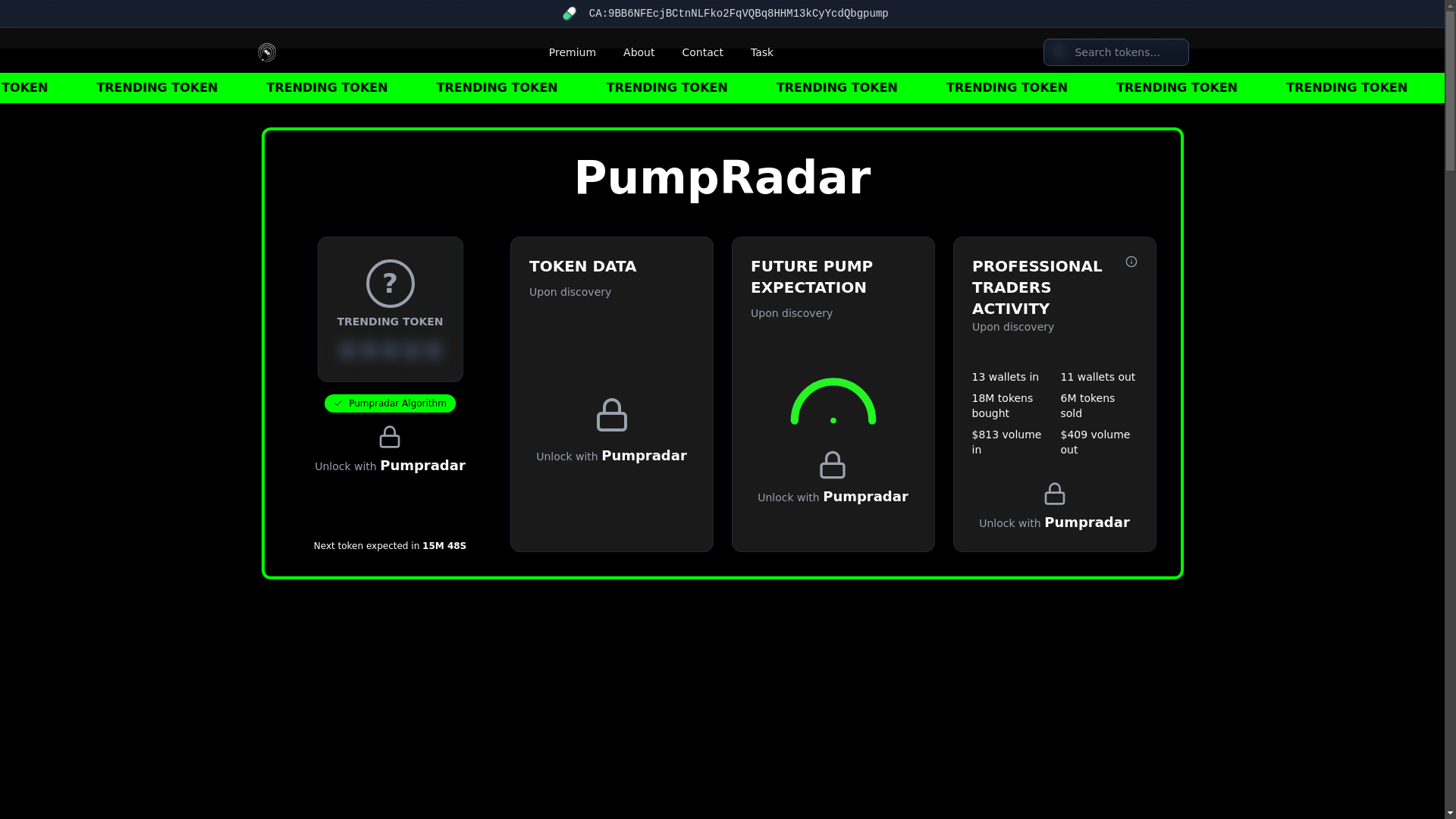 website screenshot of https://pumpradar.org/