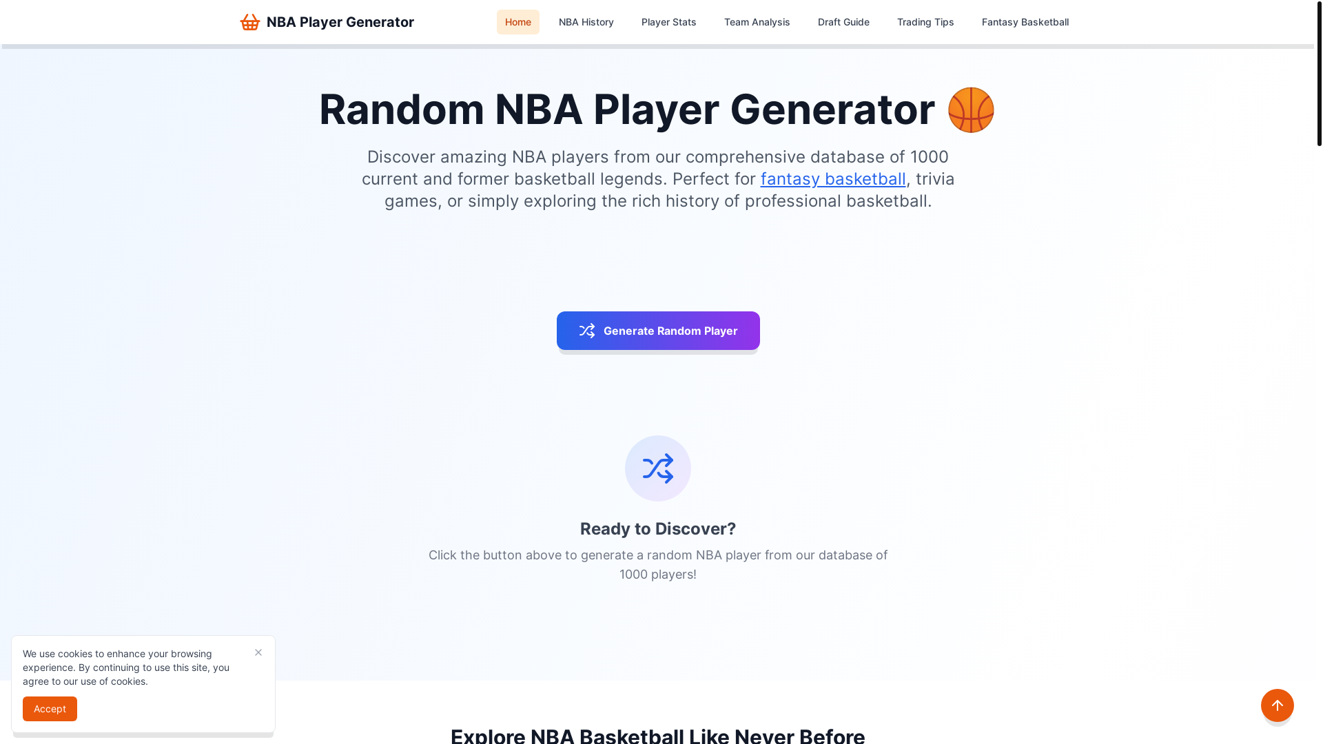 website screenshot of https://randomnbaplayergenerator.pages.dev/