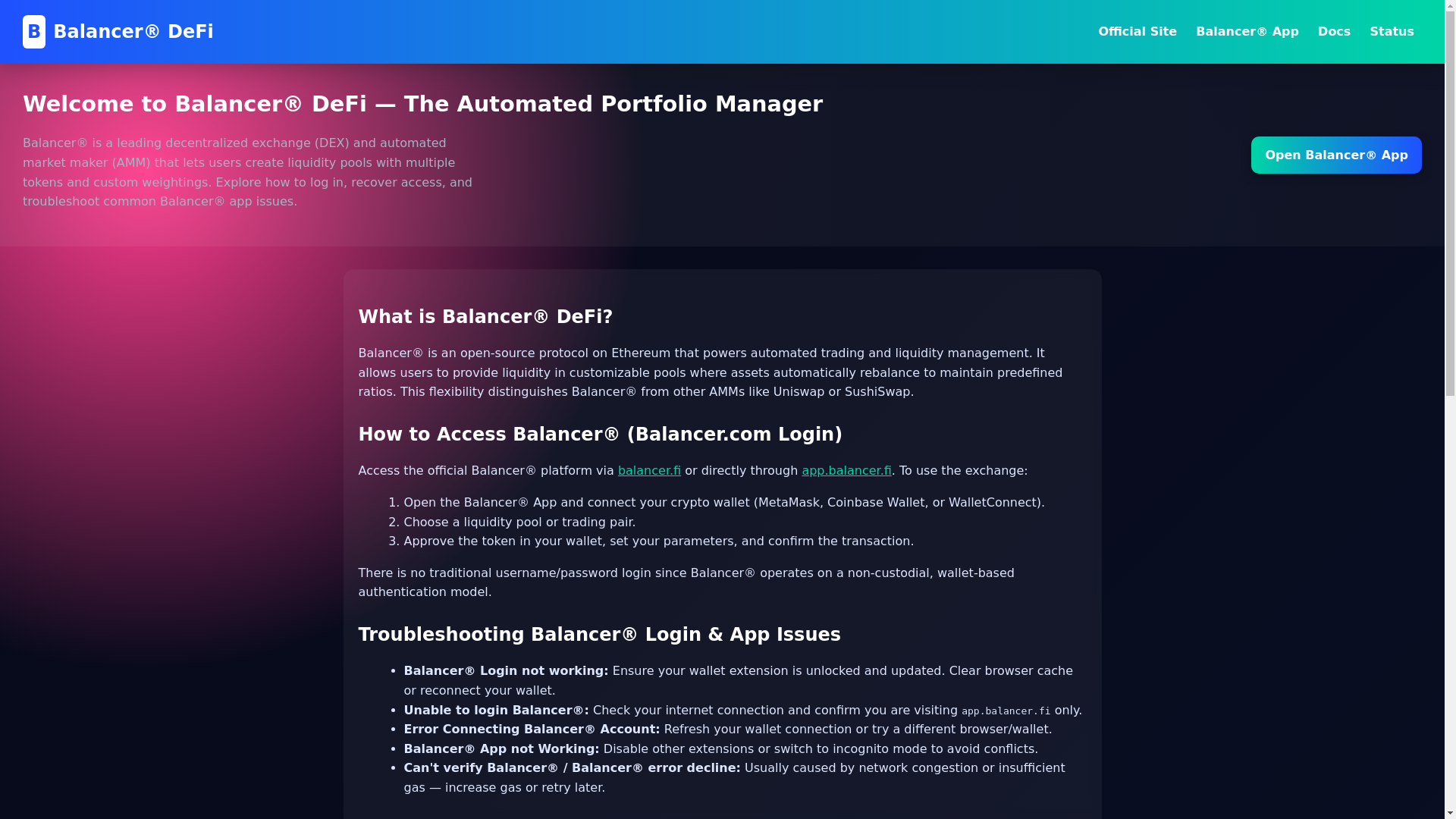 website screenshot of https://deefi--balancer-access.pages.dev/