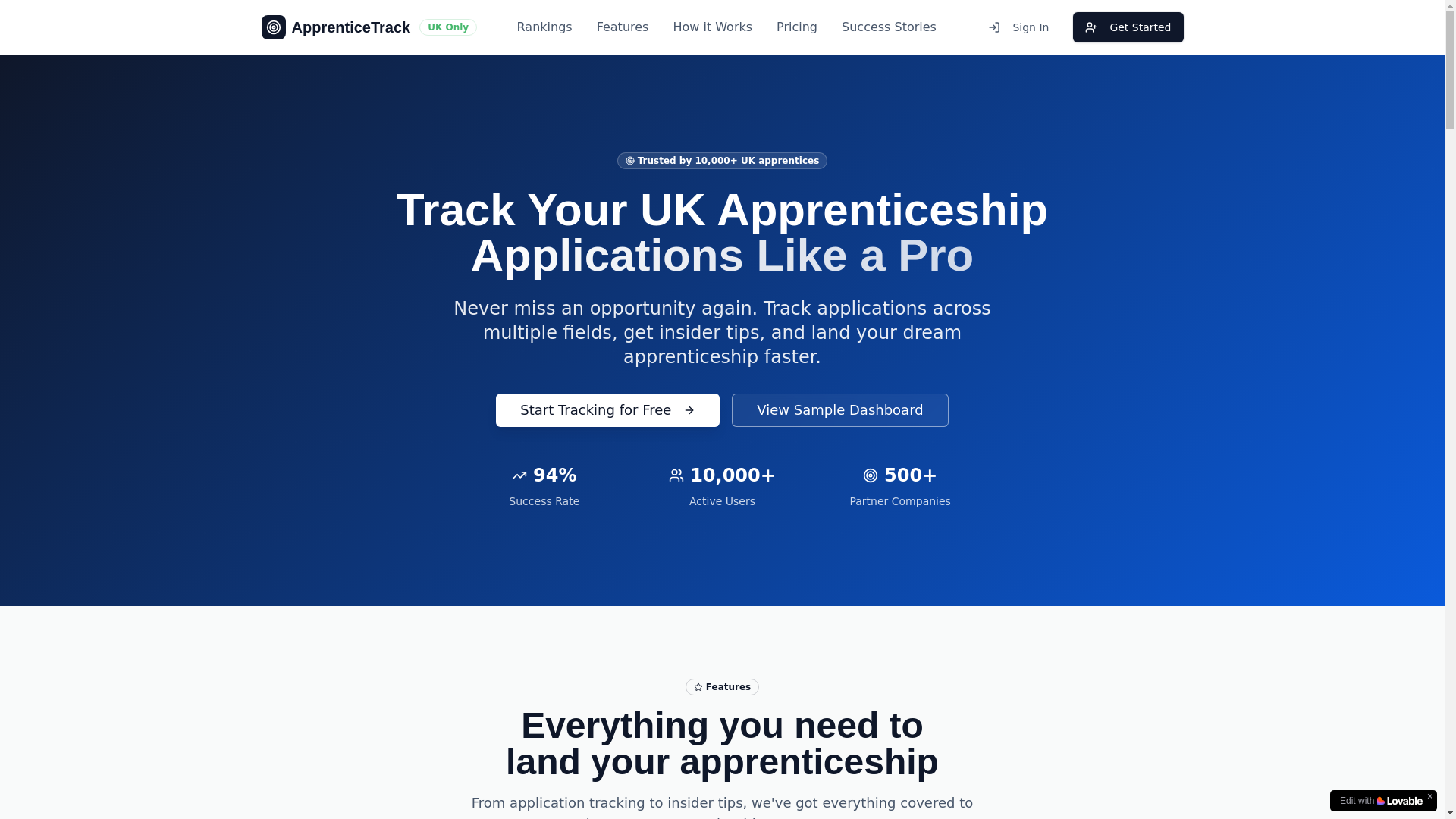 website screenshot of https://theapprenticetrack.co.uk/