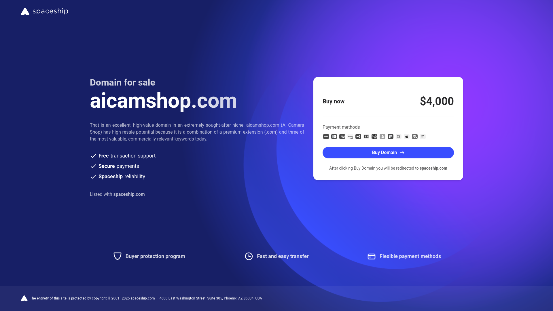 website screenshot of https://aicamshop.com/