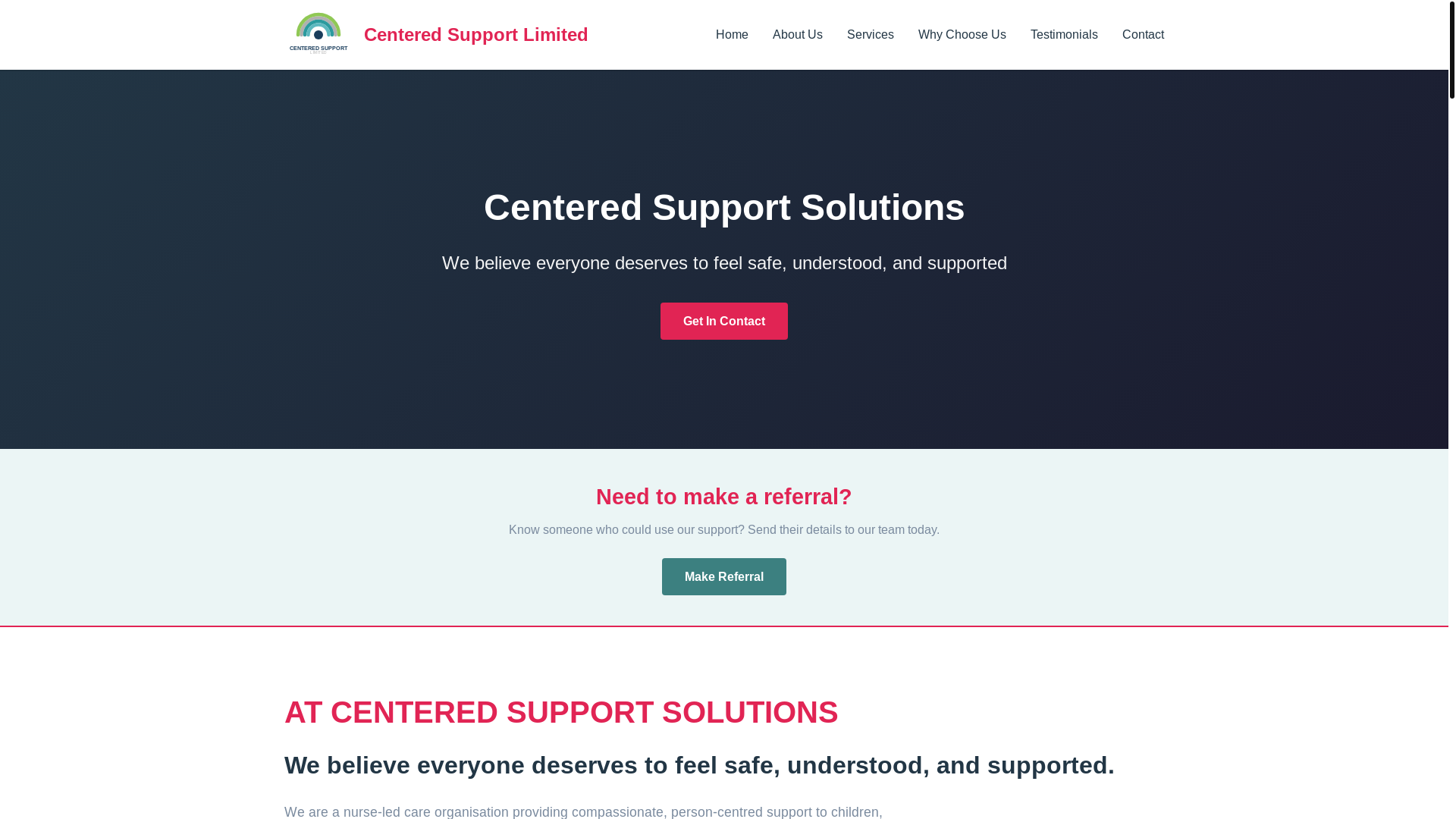 website screenshot of https://centeredsupport.co.uk/