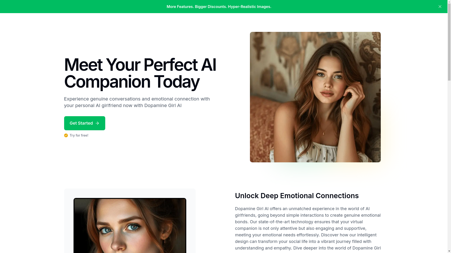 website screenshot of https://dopaminegirlai.com/