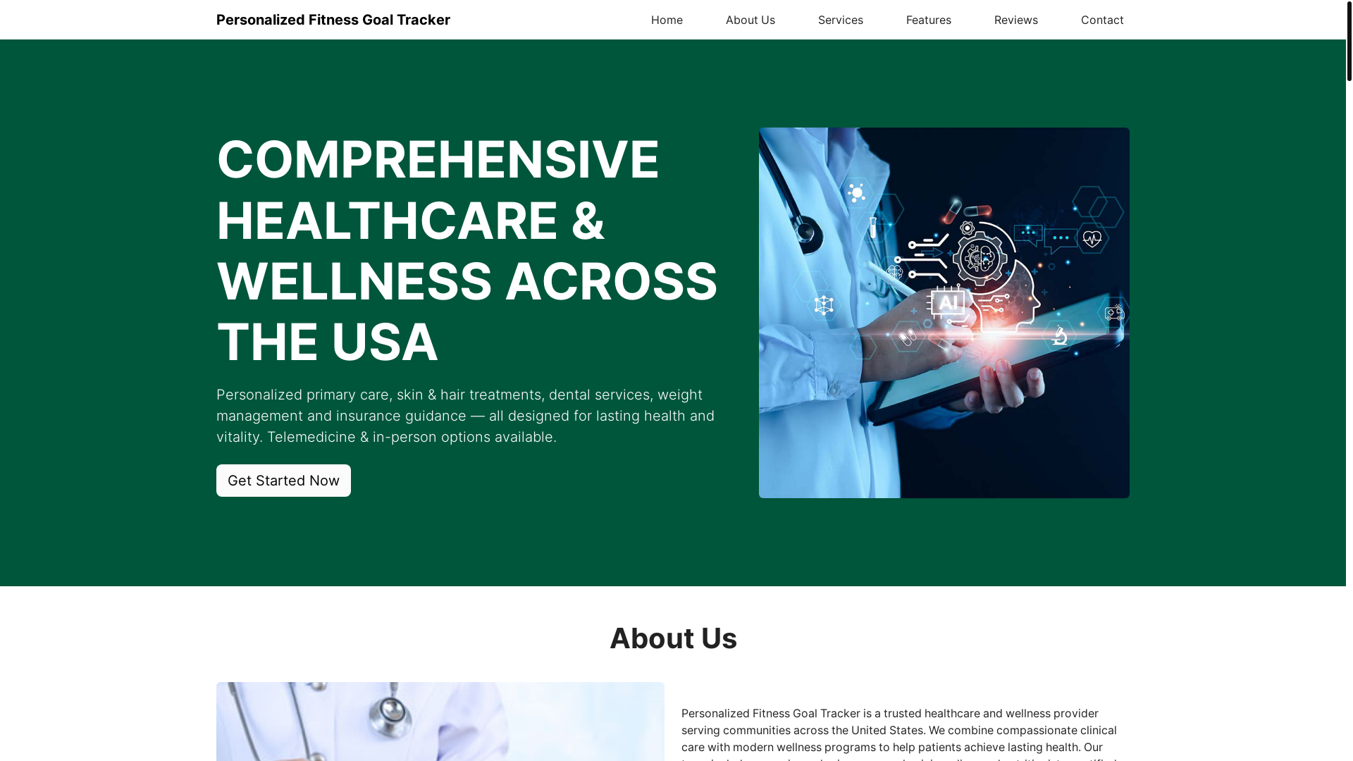 website screenshot of https://personalizedfitnessgoaltracker.org/