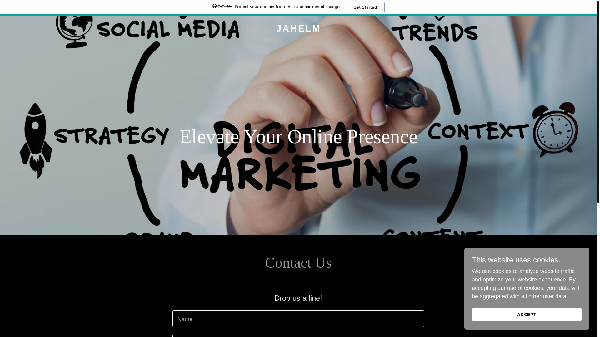 website screenshot of https://jahelm.com/