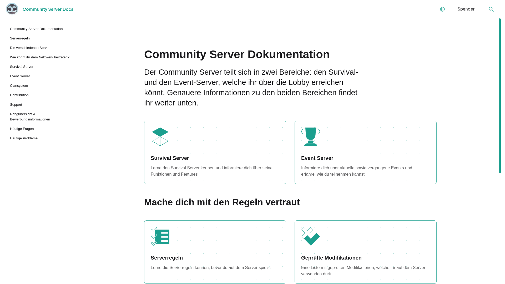 website screenshot of https://community-server-docs.pages.dev/