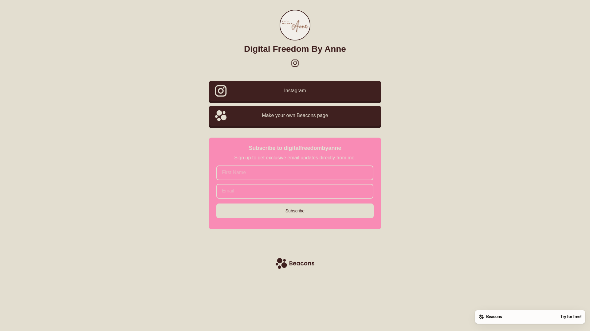 website screenshot of https://digitalfreedombyanne.store/