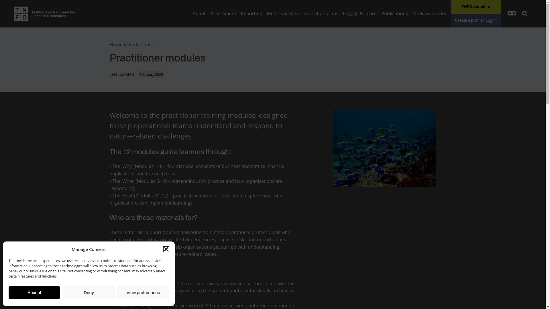 website screenshot of https://tnfd.global/workshop/practitioner-modules/