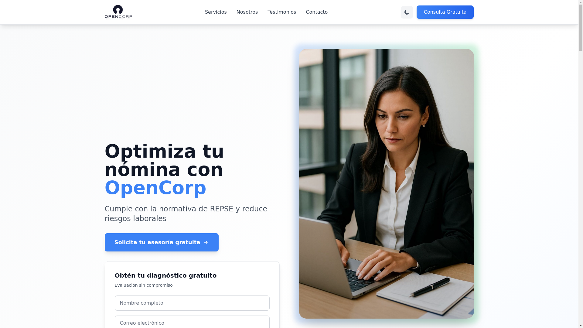 website screenshot of https://landingpageopencorpgoogleads.pages.dev/