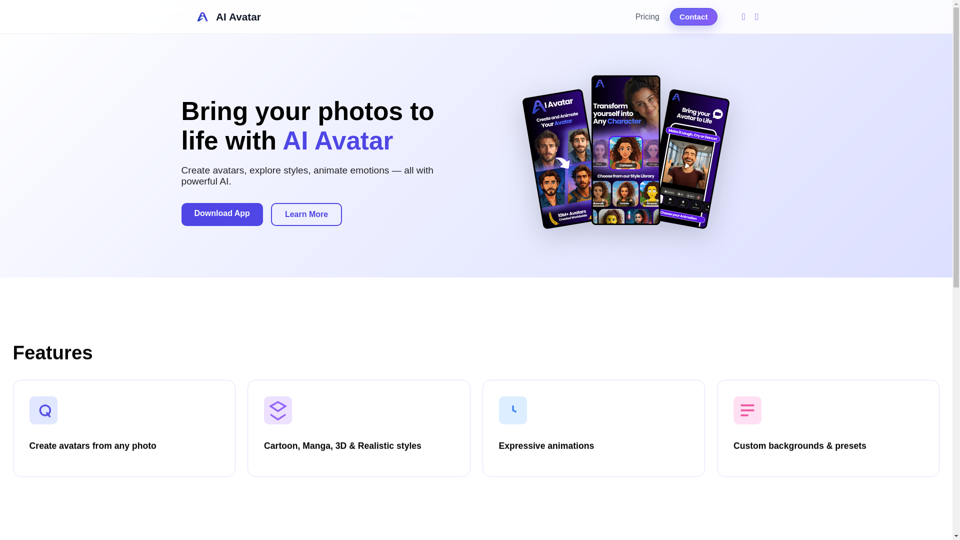 website screenshot of https://aiavatarapp.net/