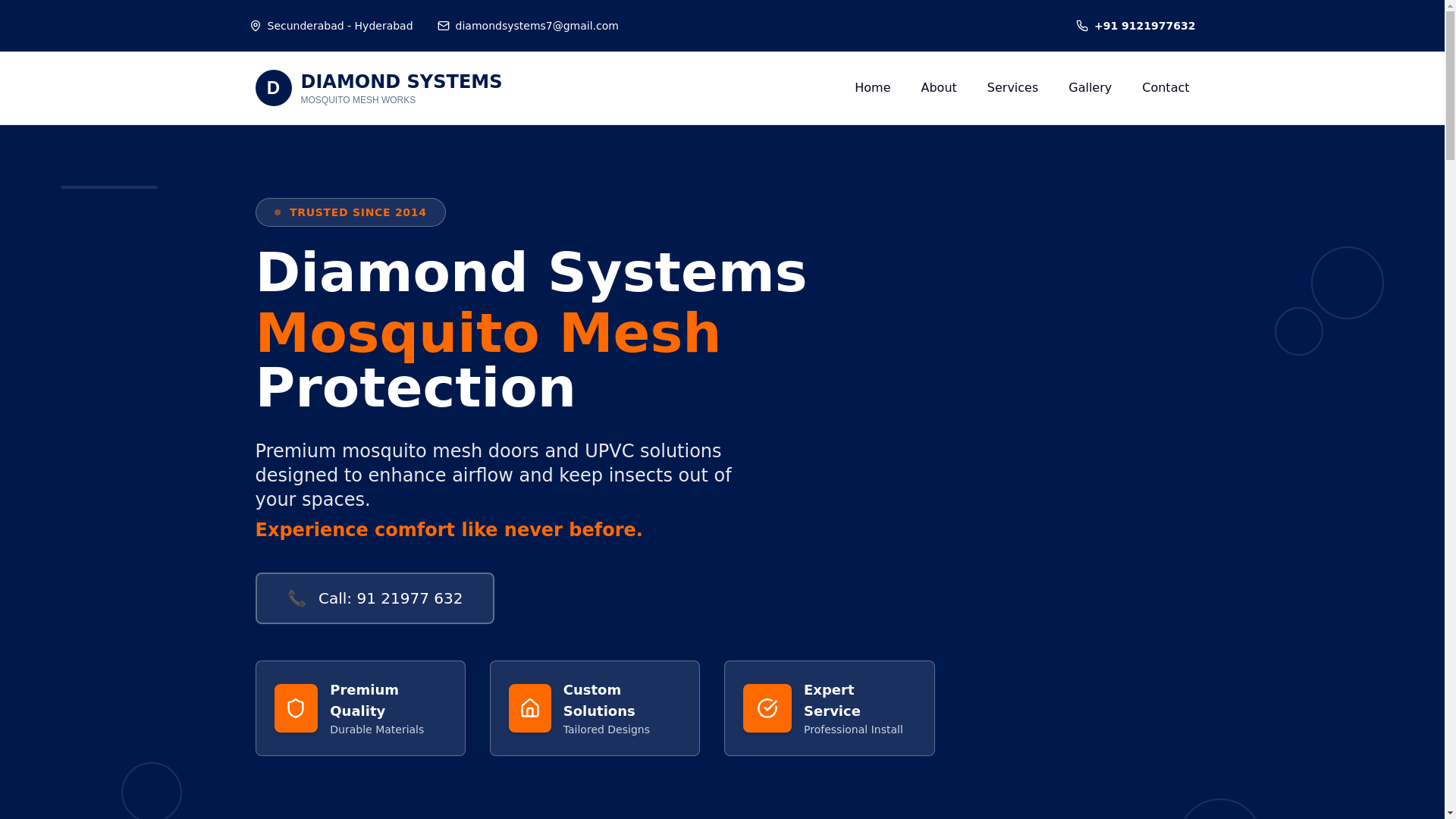 website screenshot of https://diamondmosquitonet.com/