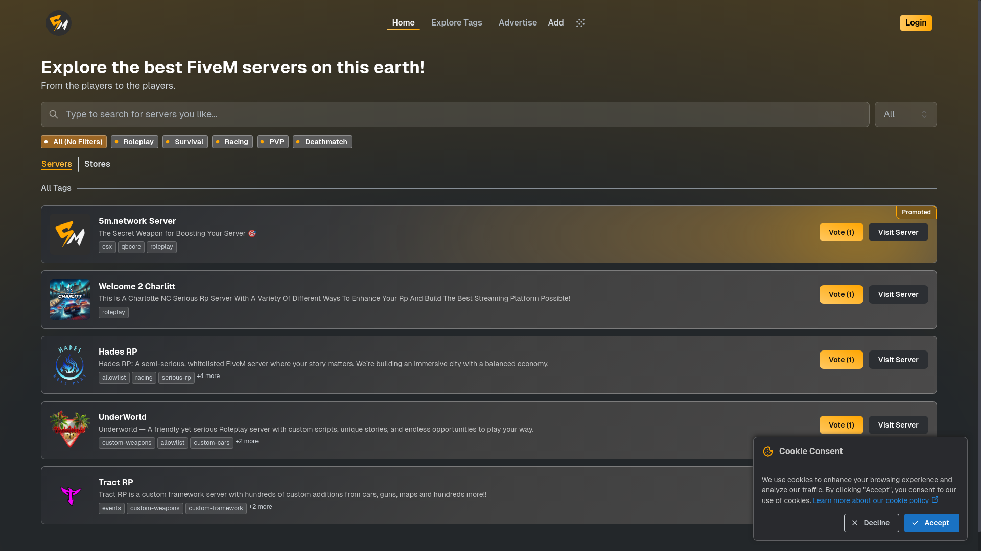 website screenshot of https://5m.network/