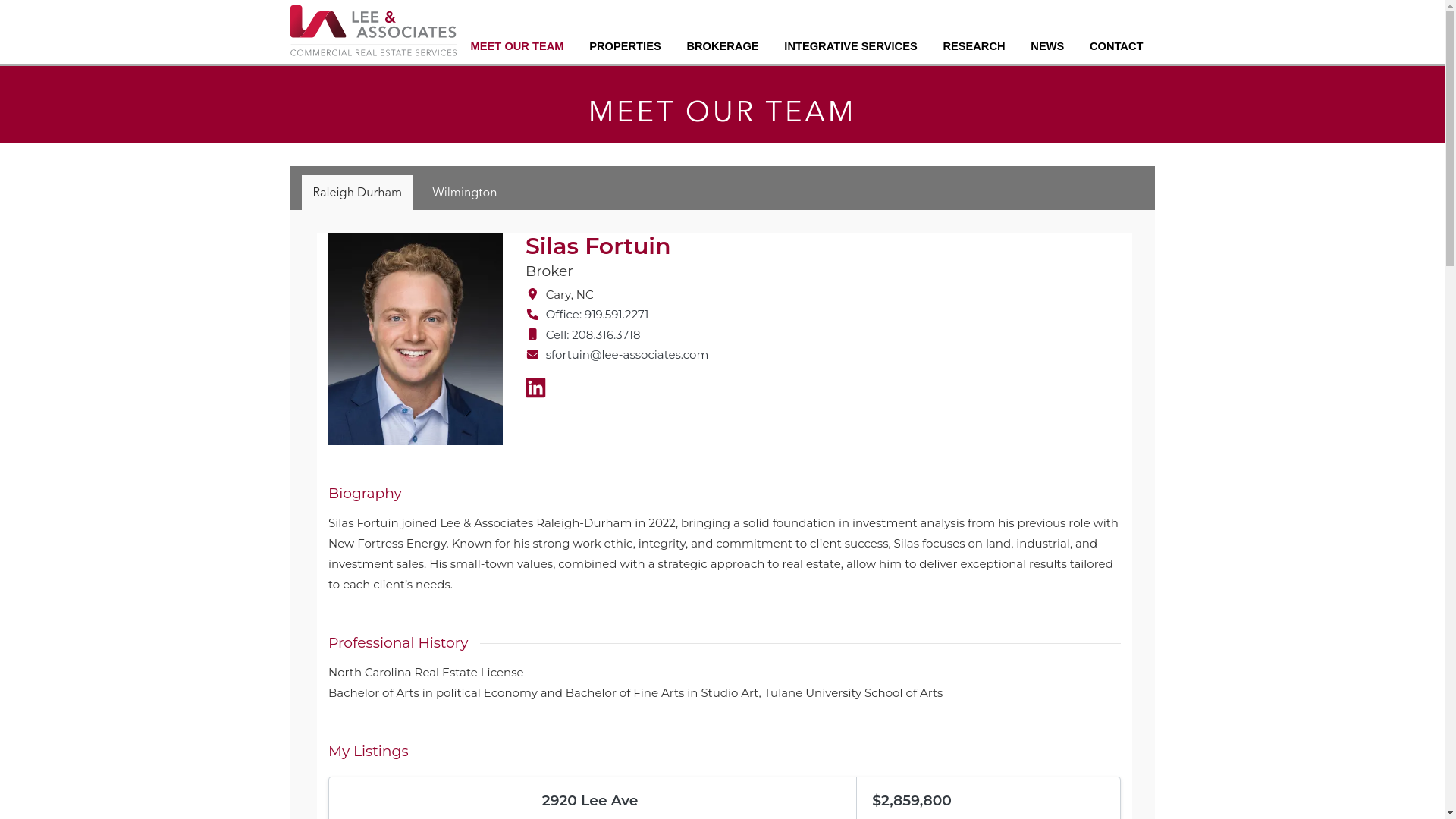 website screenshot of https://www.lee-associates.com/raleigh/meet-our-team/?brokerId=sfortuin%40lee-associates.com