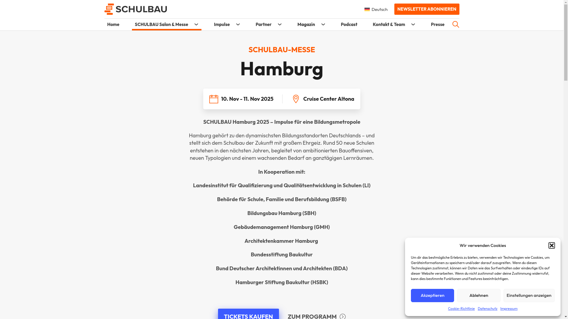 website screenshot of https://schulbau.online/schulbau-messe/hamburg/