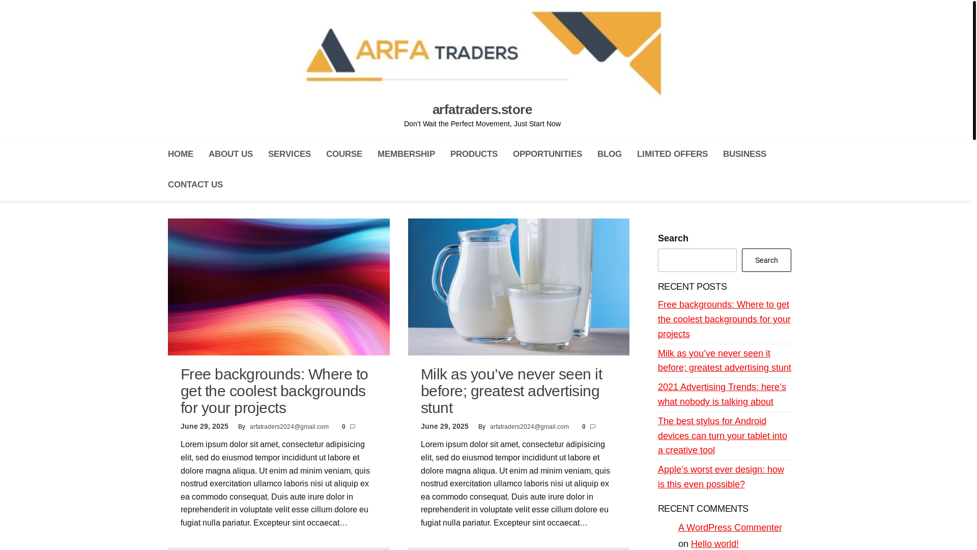 website screenshot of https://arfatraders.store/