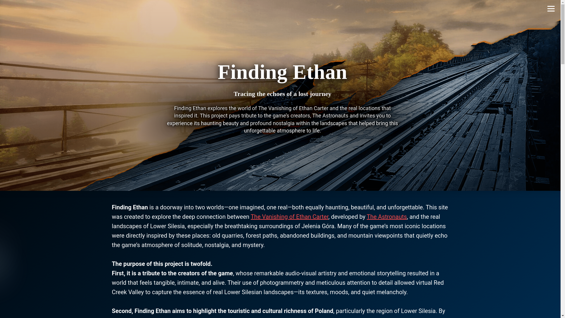 website screenshot of https://findingethan.com/