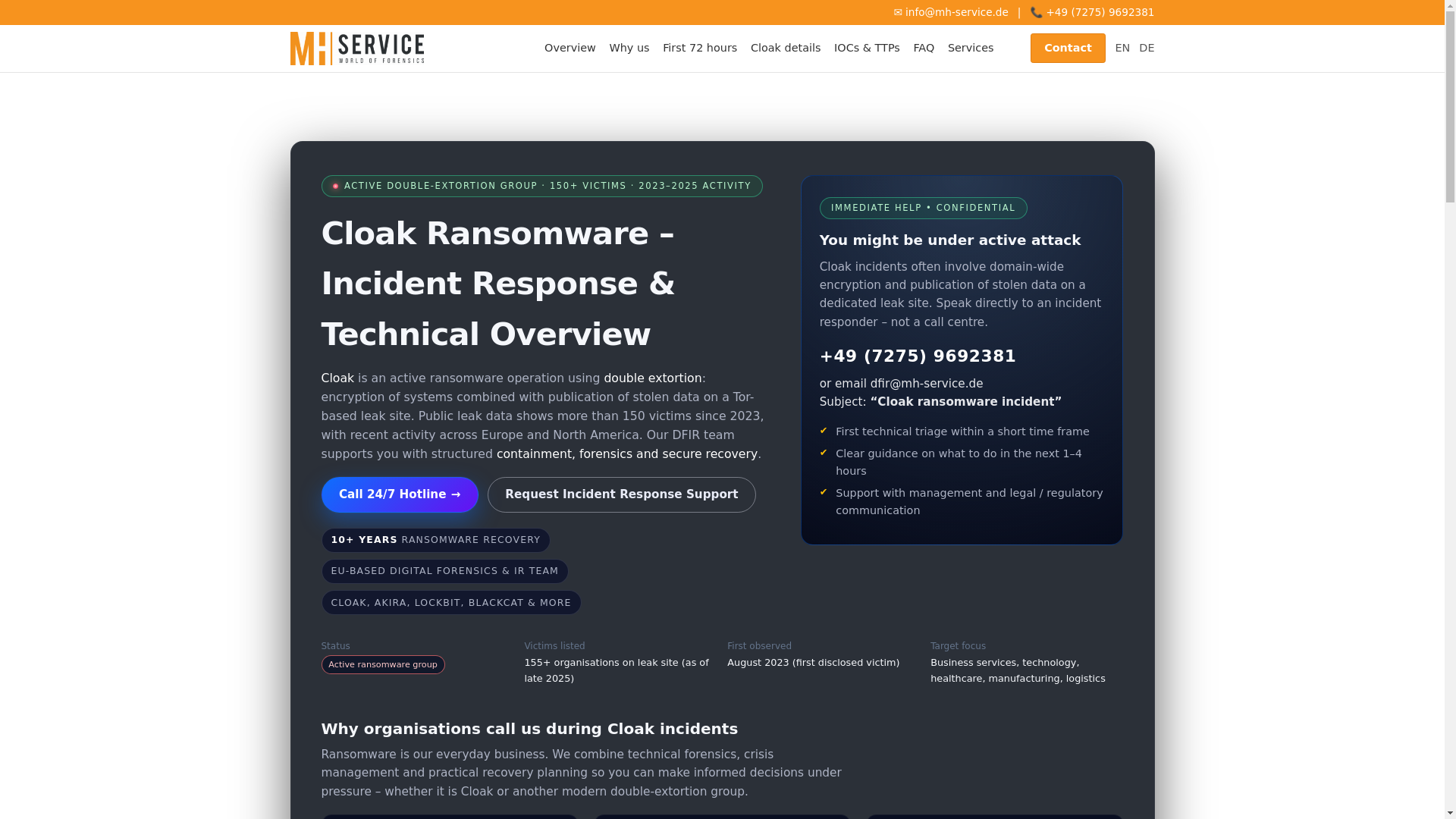 website screenshot of https://cloak-ransomware.de/