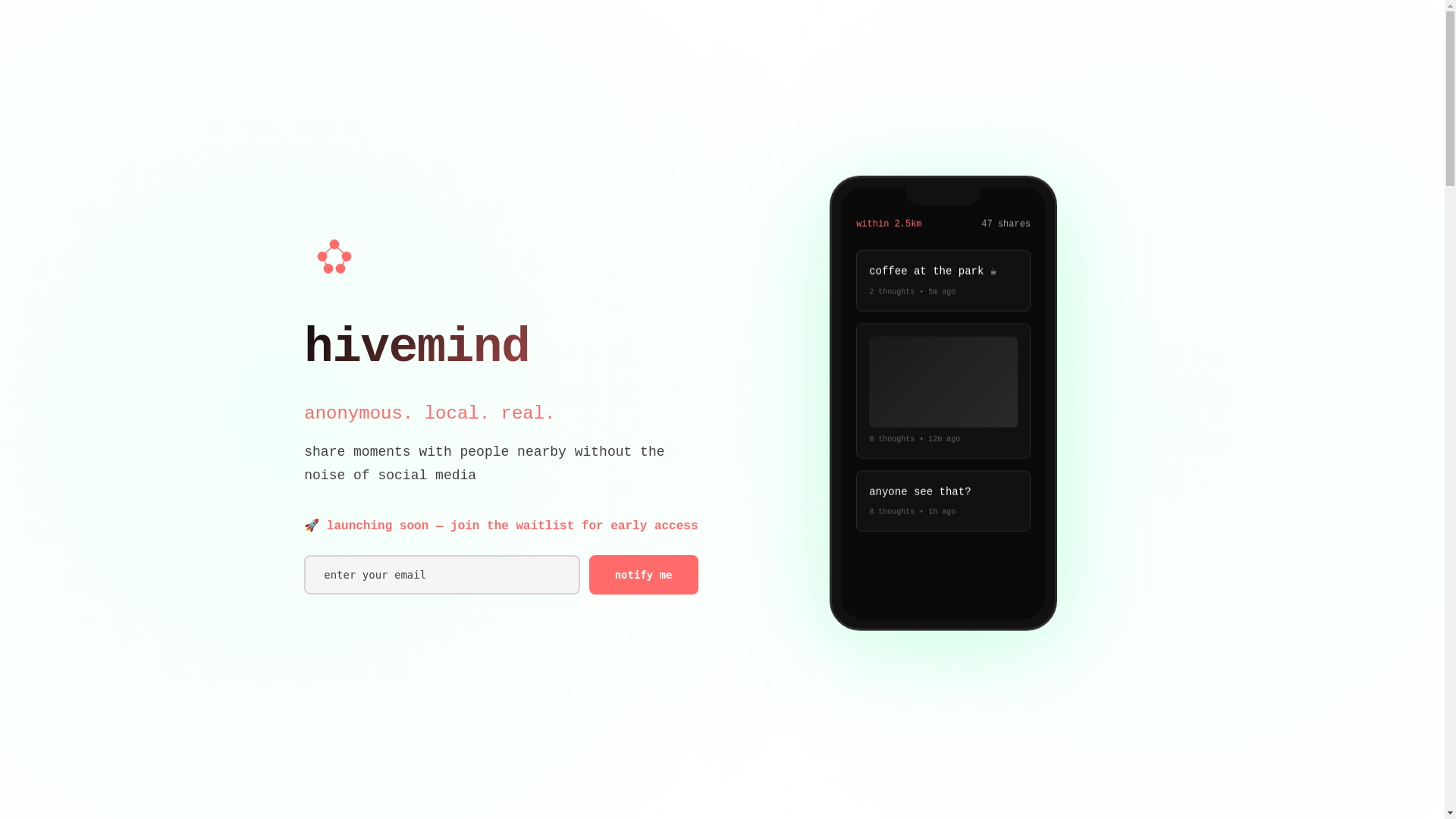 website screenshot of https://gethivemind.net/