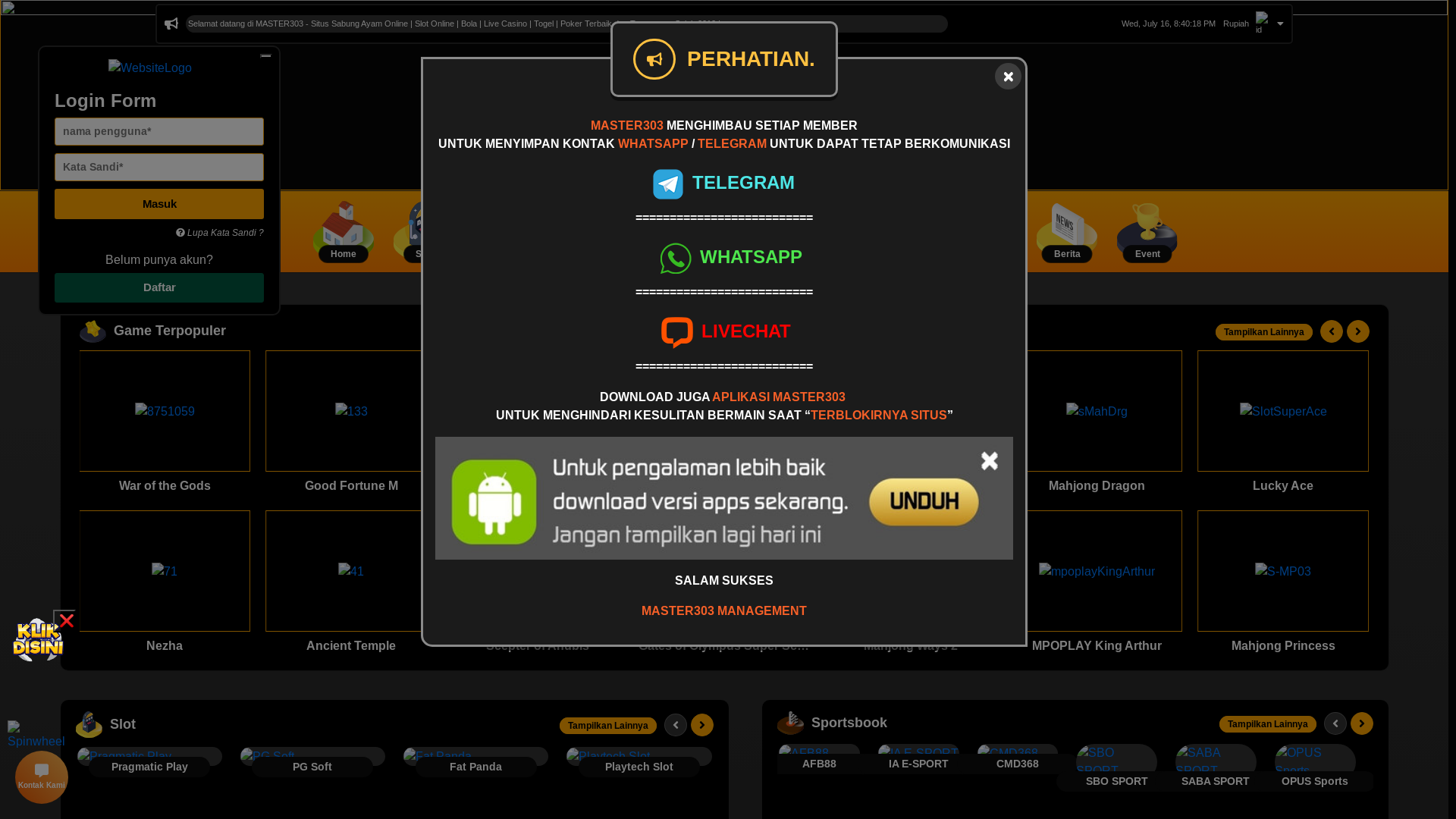 website screenshot of https://master303j.mom/