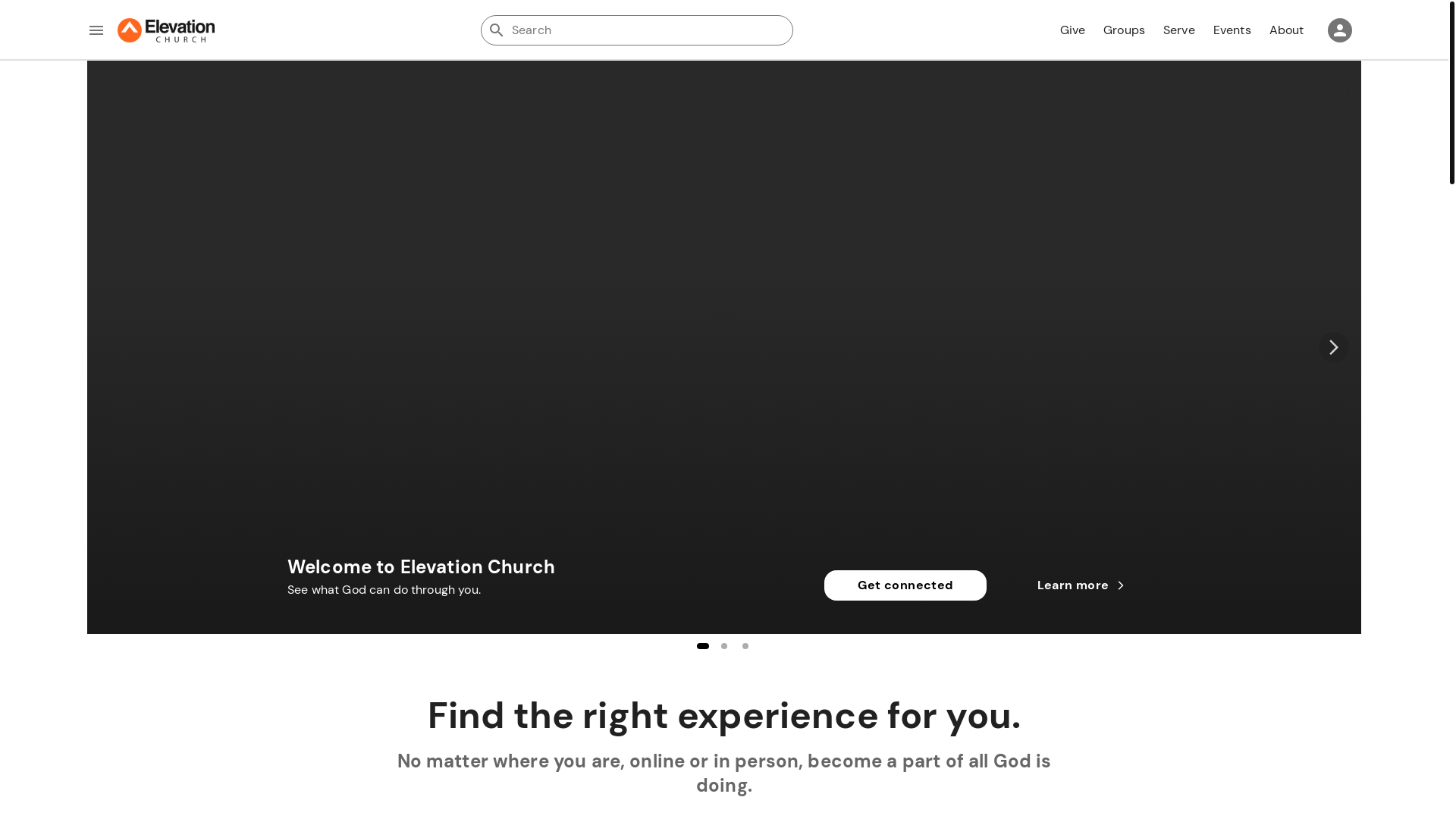 website screenshot of https://www.elevationchurch.org/