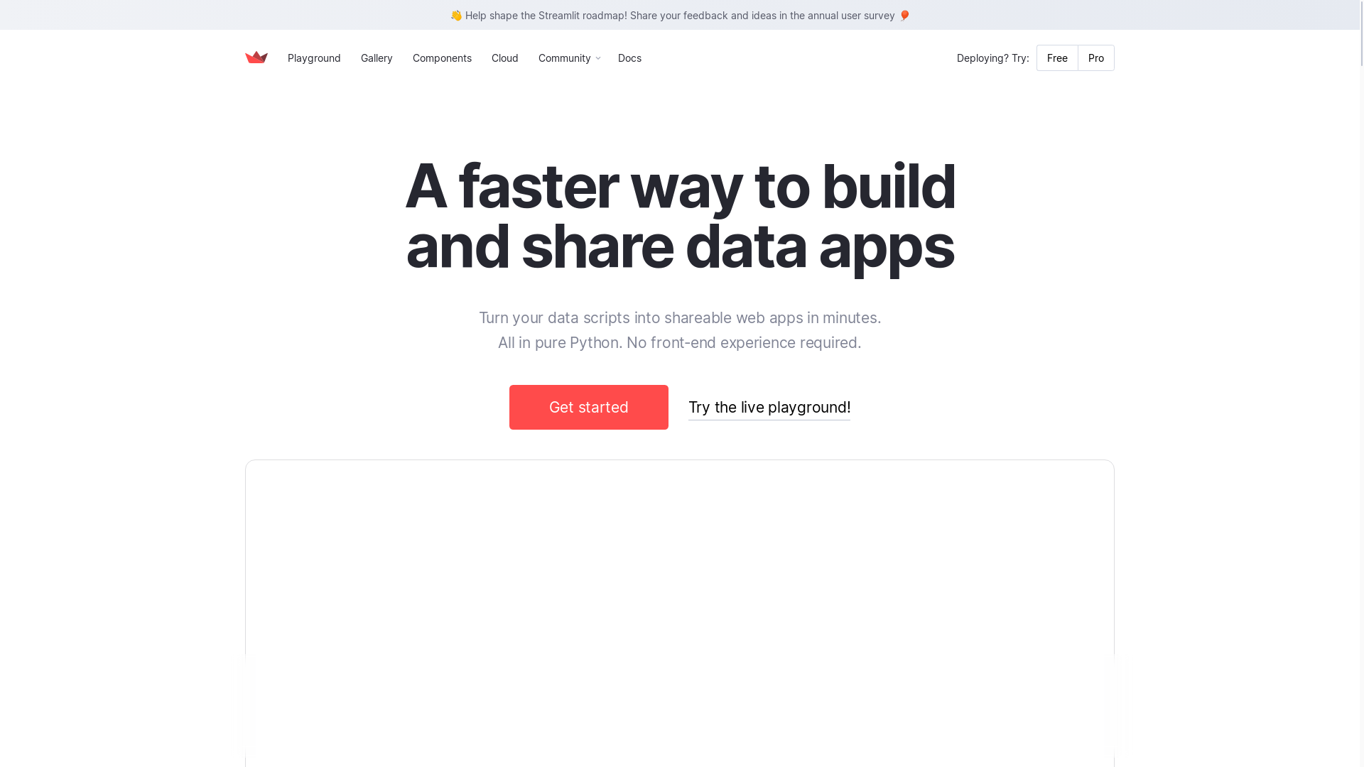 website screenshot of https://streamlit.io