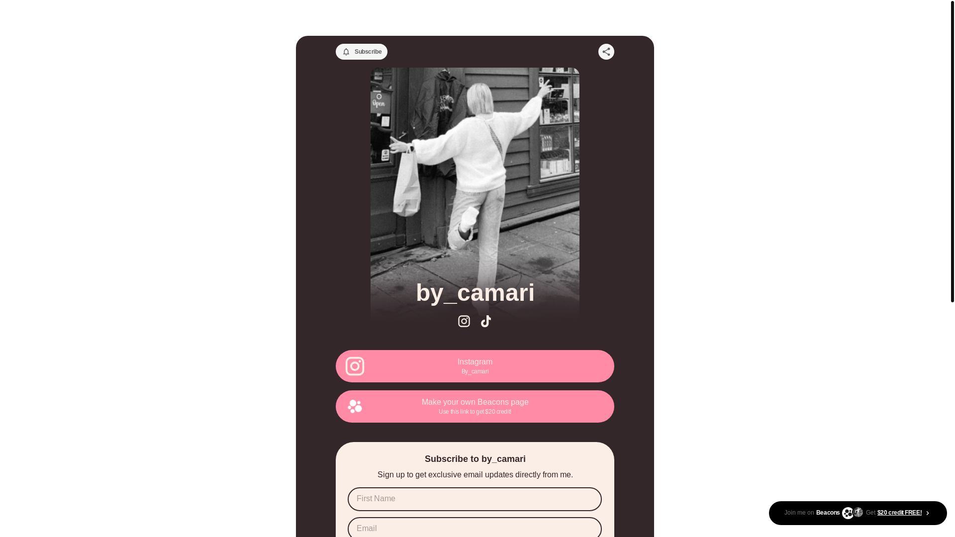 website screenshot of https://bycamari.com/