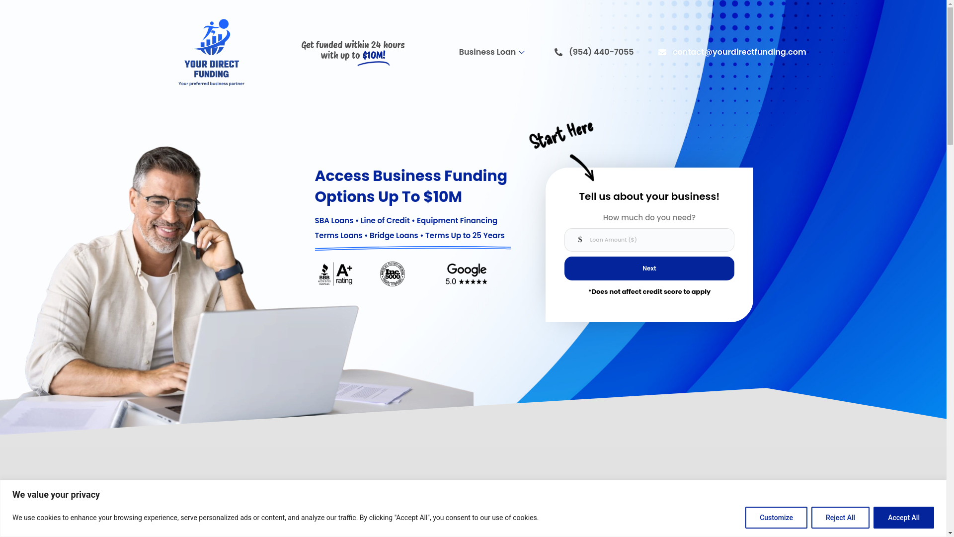 website screenshot of https://yourdirectfundinggroup.com/
