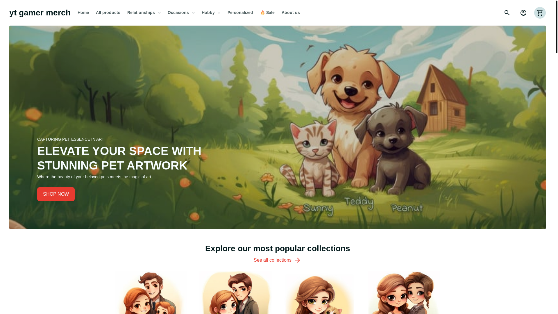 website screenshot of https://ytgamermerch.com/