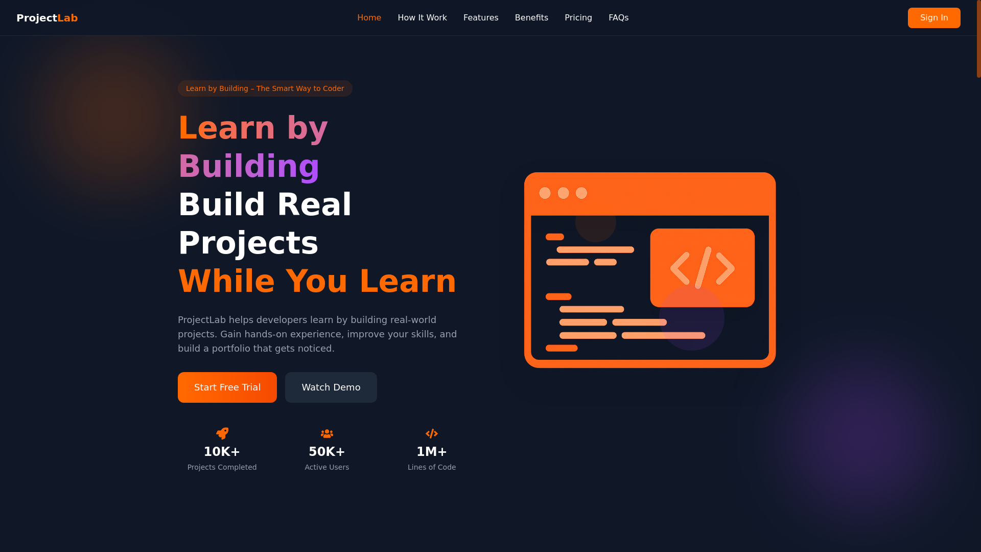 website screenshot of https://projectlab.live/