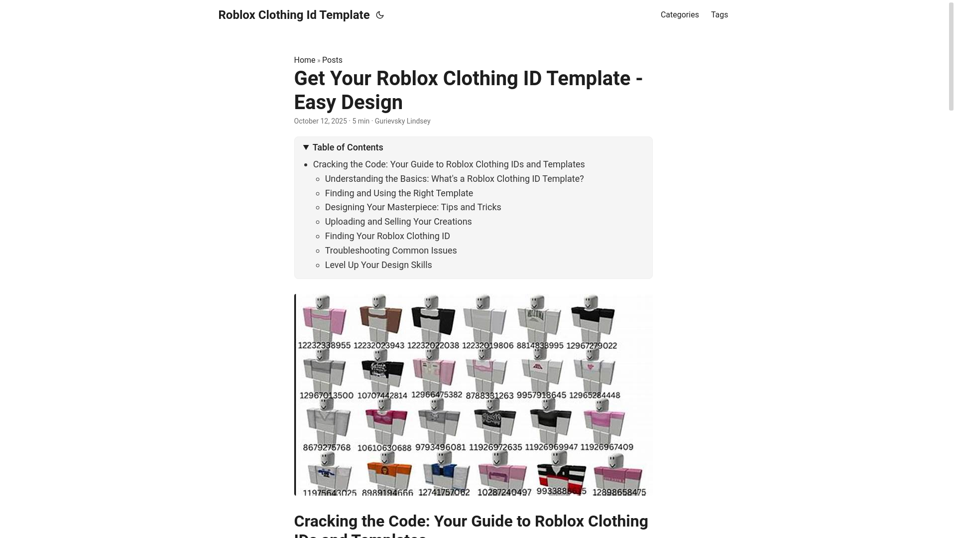 website screenshot of https://roblox-clothing-id-template.pages.dev/
