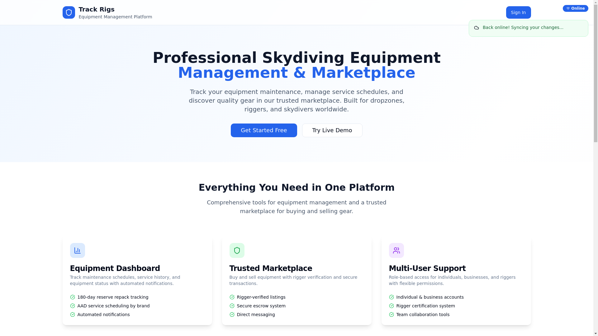 website screenshot of https://skydivetrack.com/