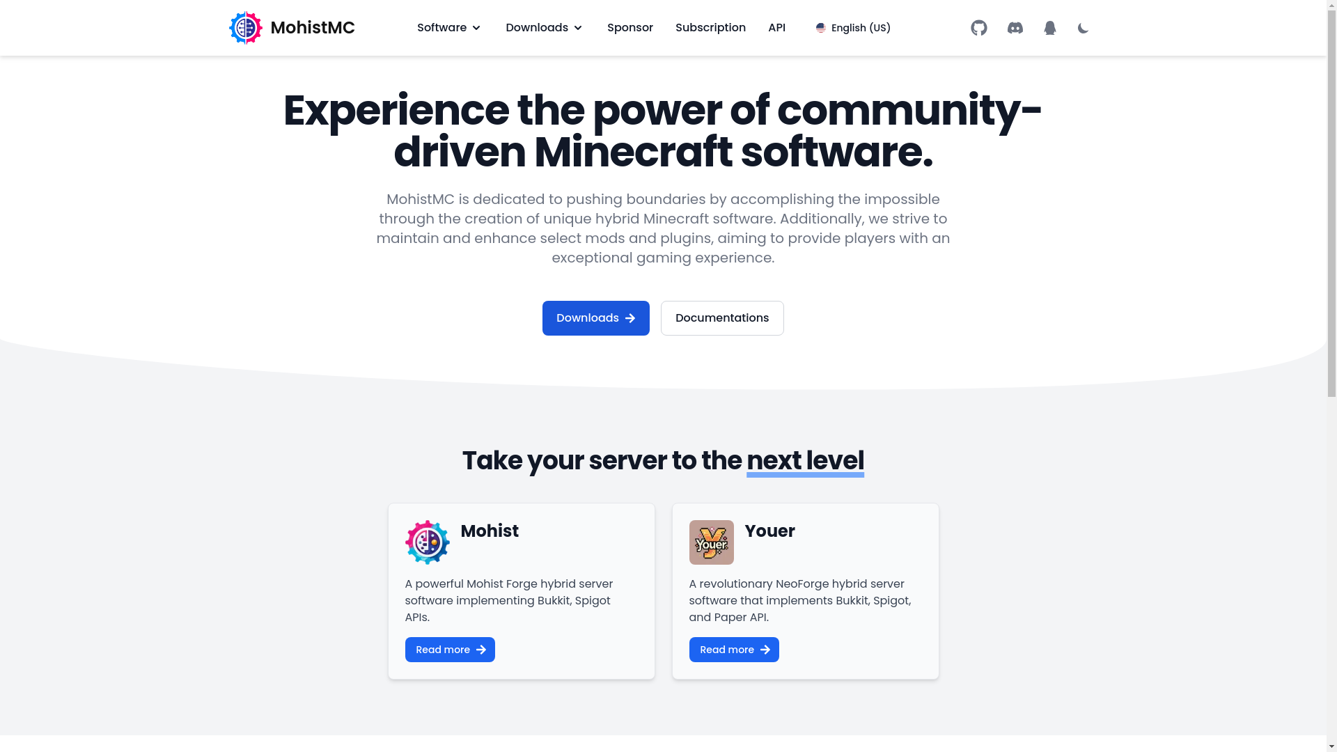 website screenshot of https://mohistmc.com