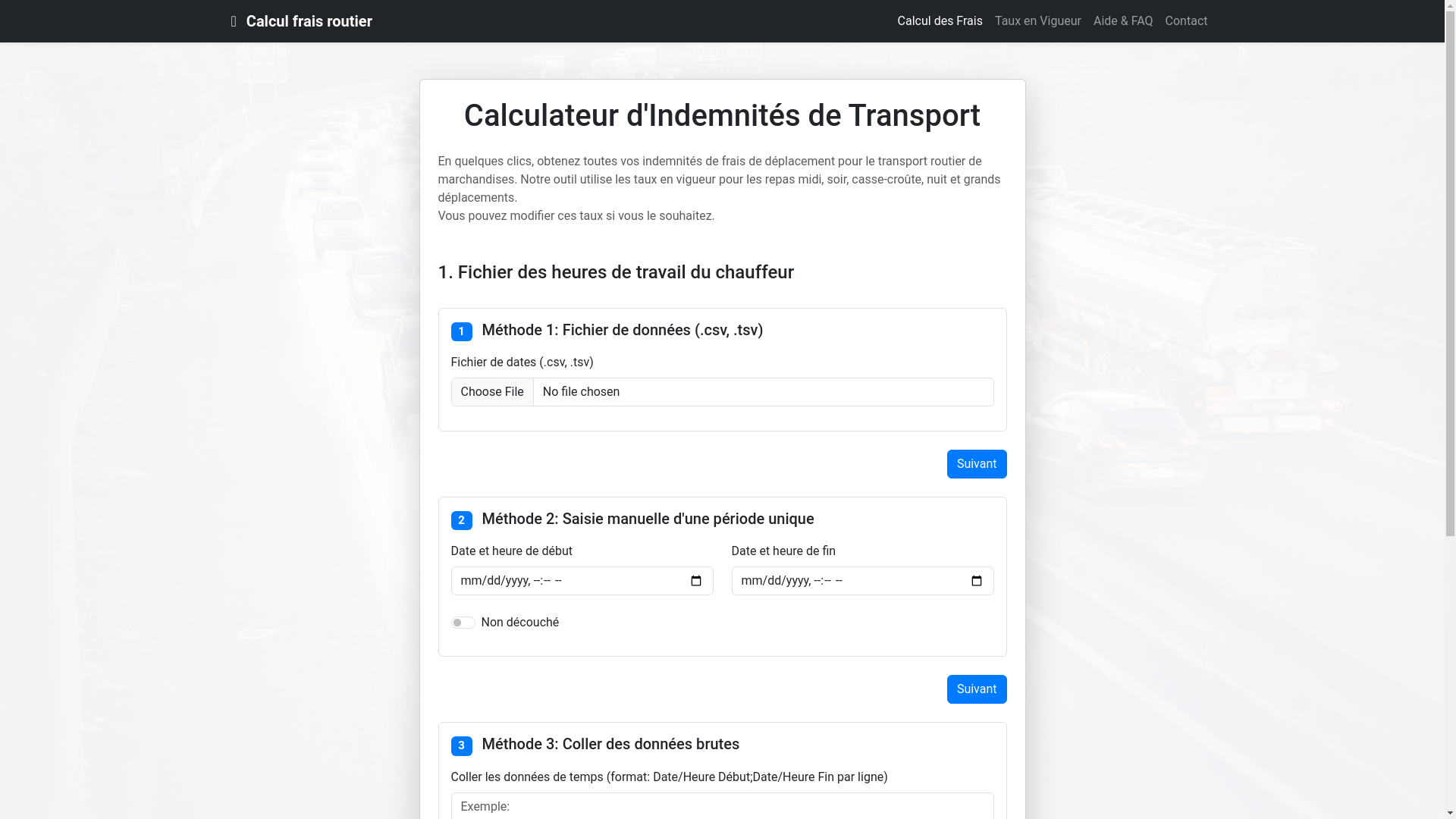 website screenshot of https://calcul-frais-routier.pages.dev/