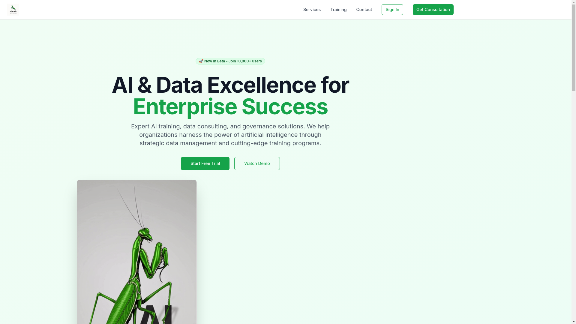 website screenshot of https://mantisai.com.au/
