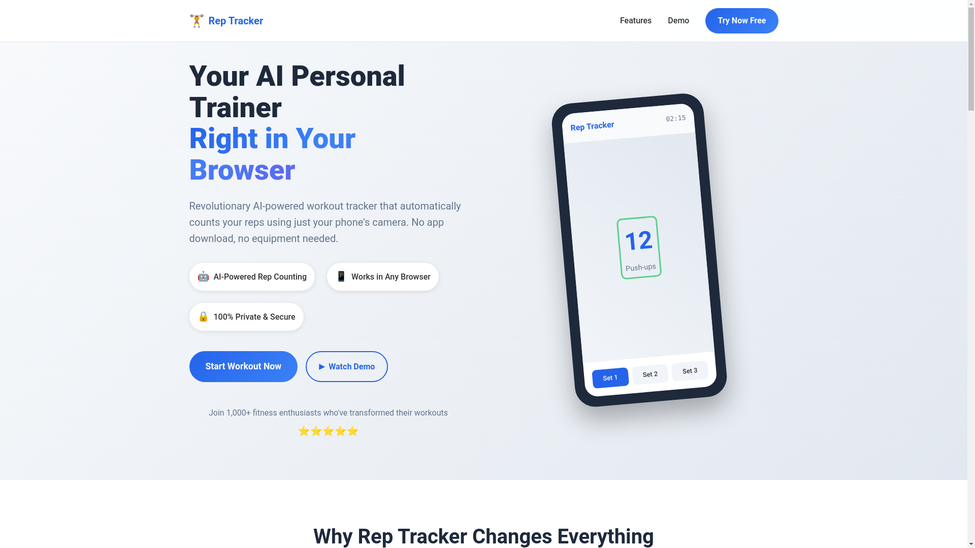 website screenshot of https://reptracker.fit/