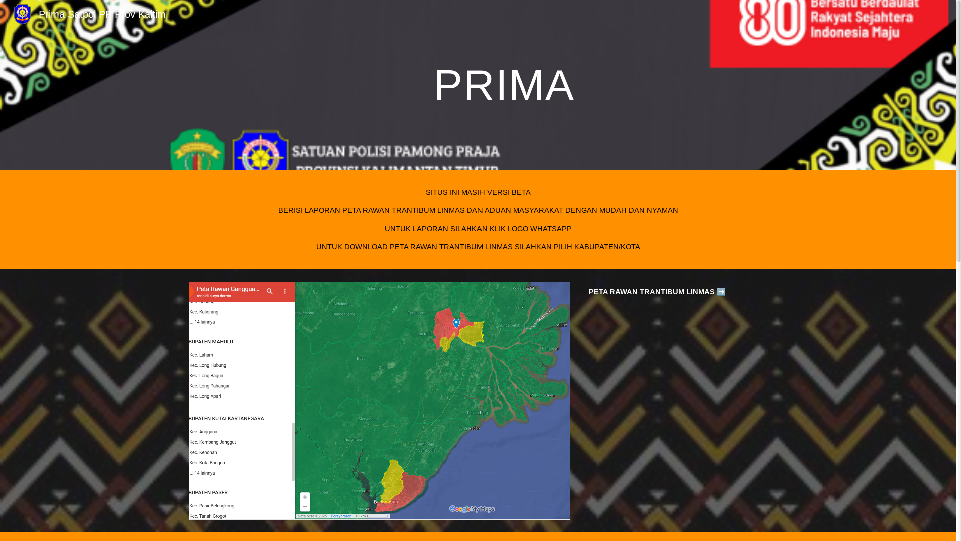 website screenshot of https://prima-satpolpp-provkaltim.my.id/