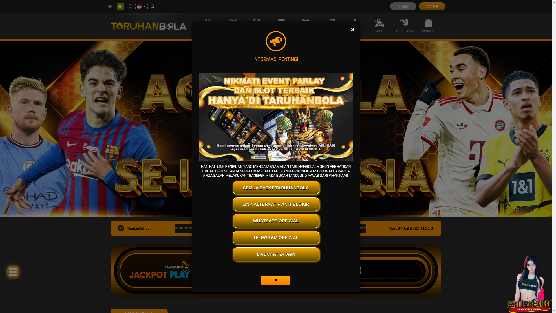 website screenshot of https://tarboljuara120.xyz/