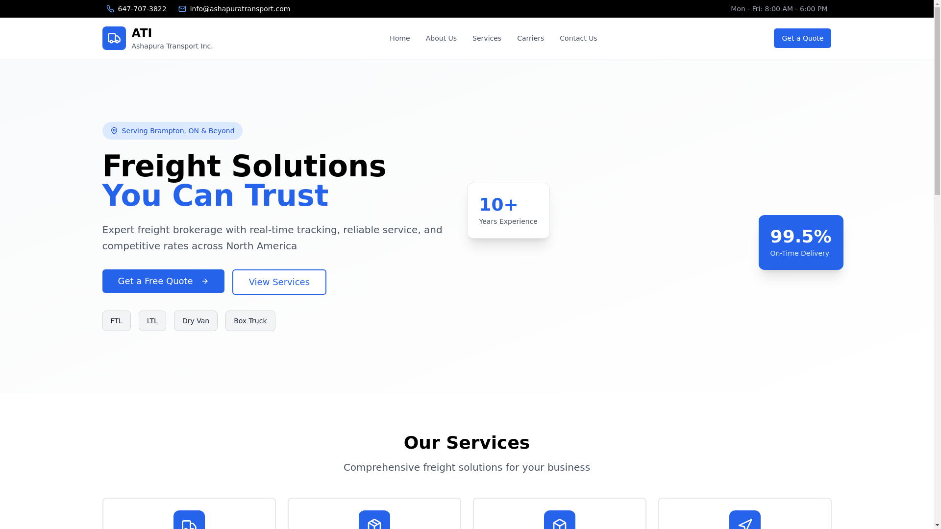 website screenshot of https://ashapuratransportinc.com/
