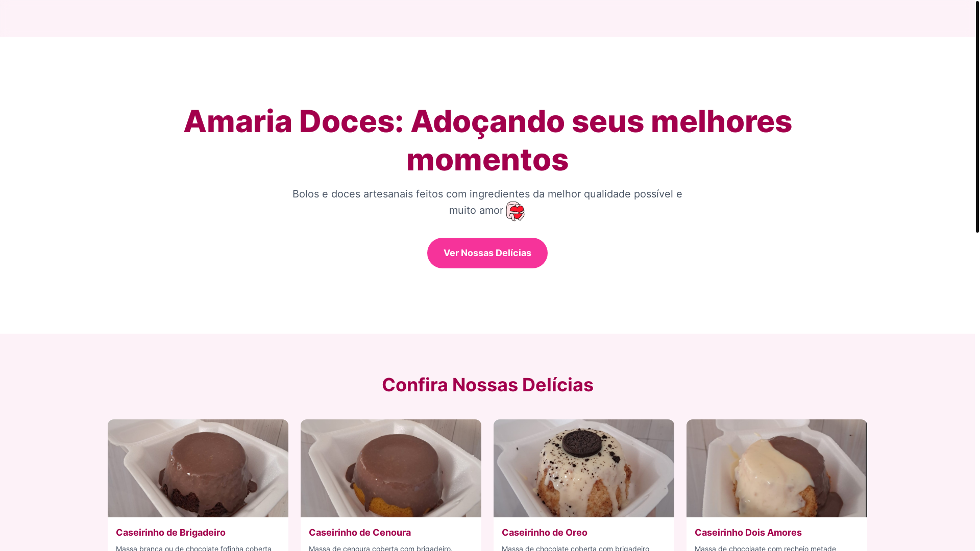 website screenshot of https://amariadoces.com.br/