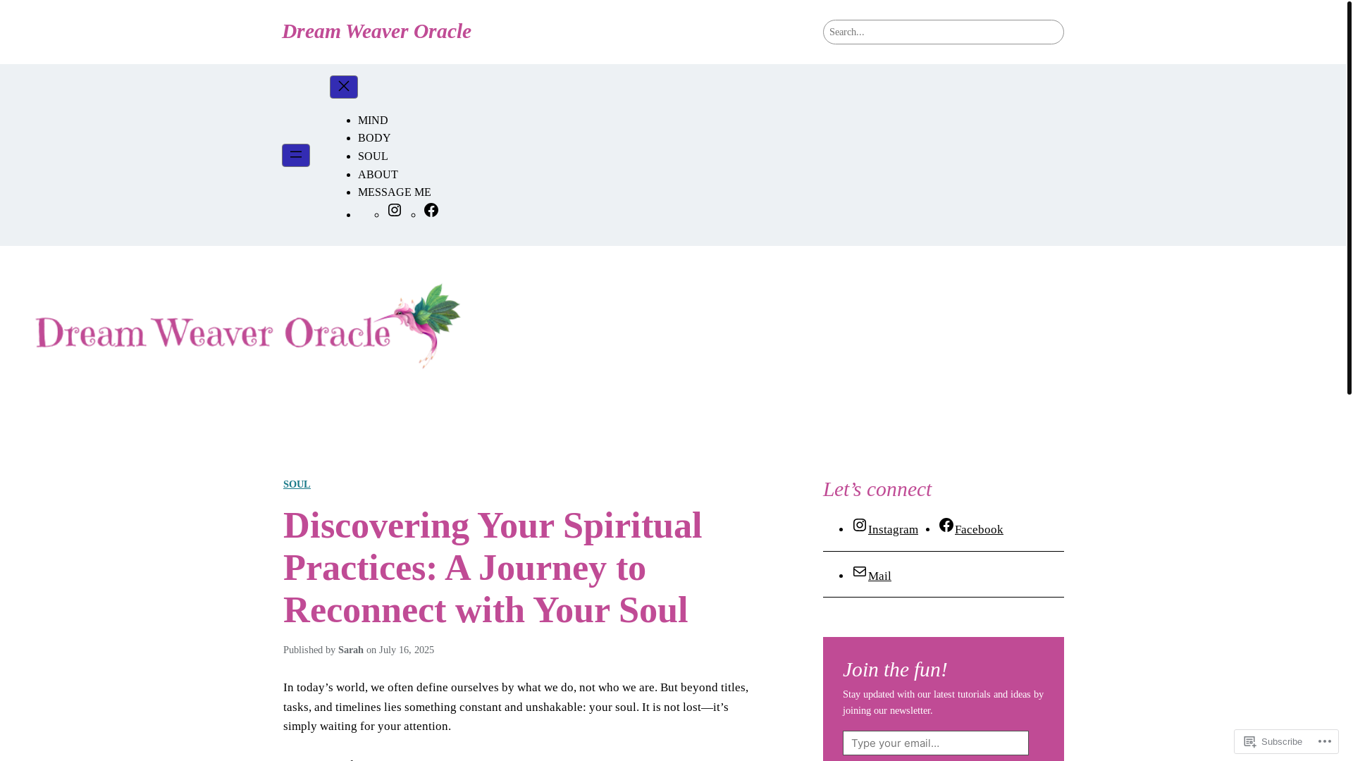 website screenshot of https://dreamweaveroracle.blog/