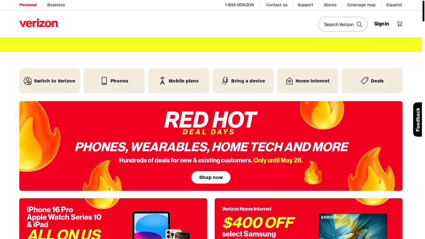website screenshot of https://go.vzw.com/