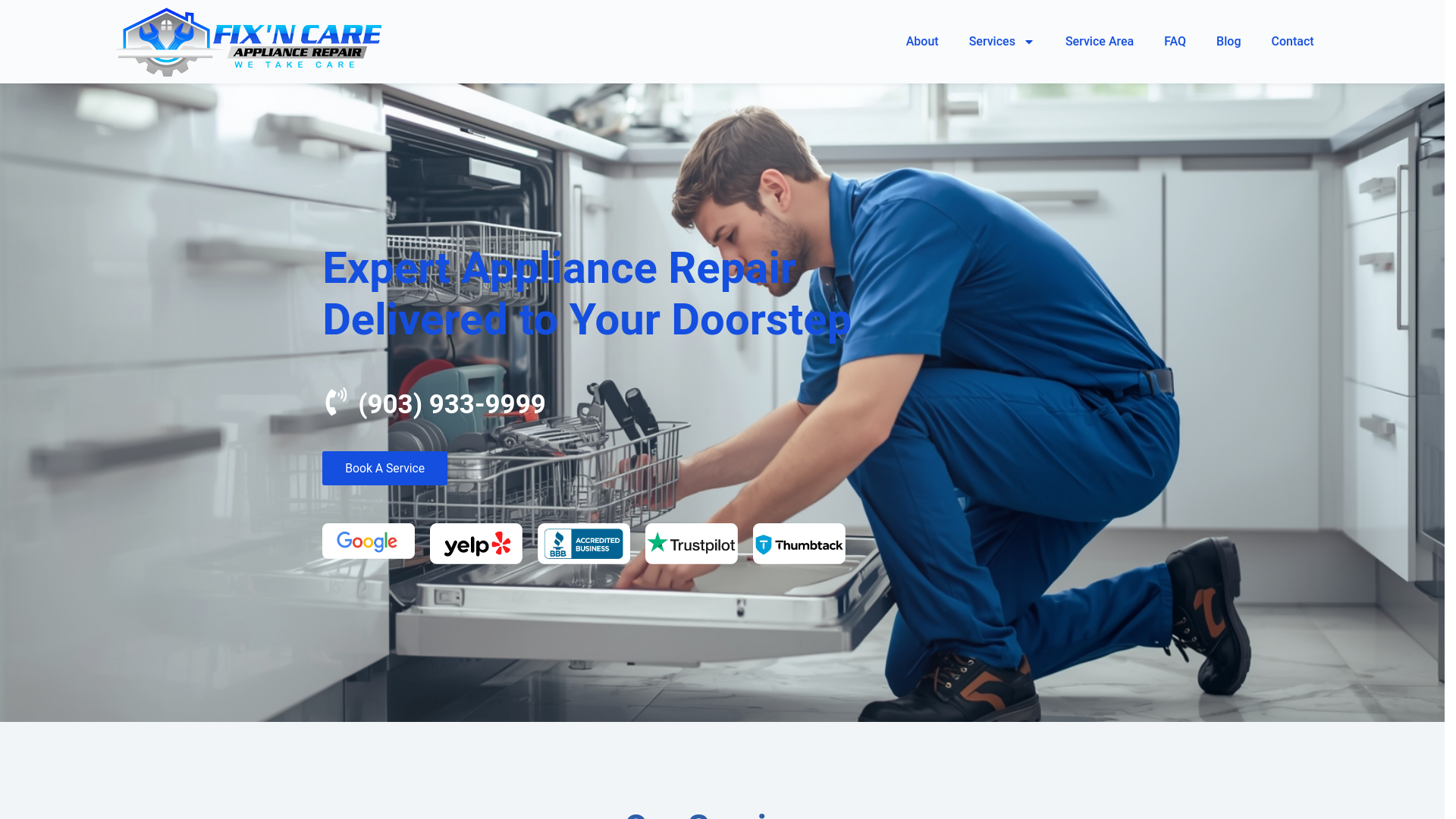 website screenshot of https://fixncareappliancerepair.com/