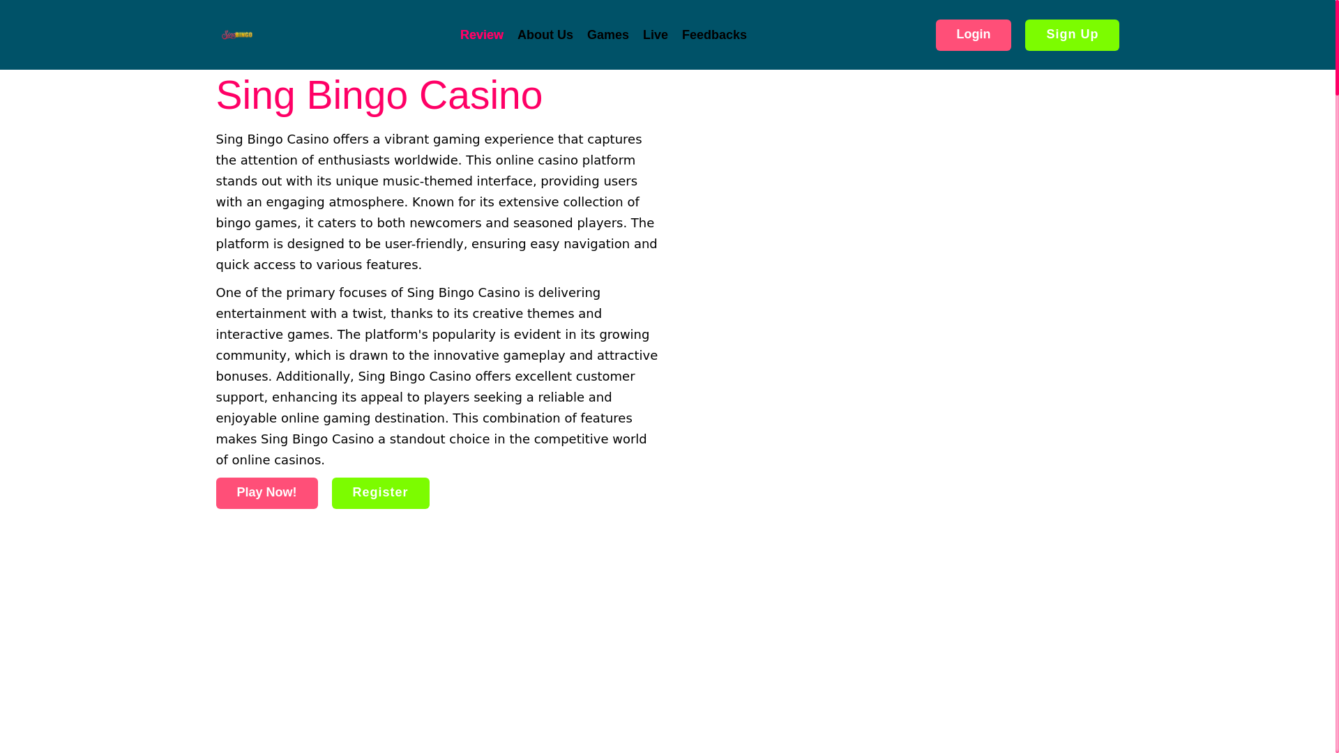 website screenshot of https://singbingocasino.co.uk/