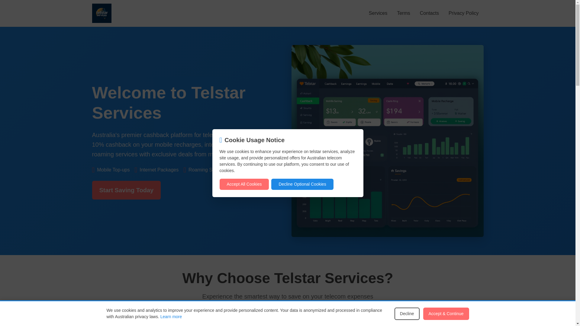 website screenshot of https://telstarservices.com/