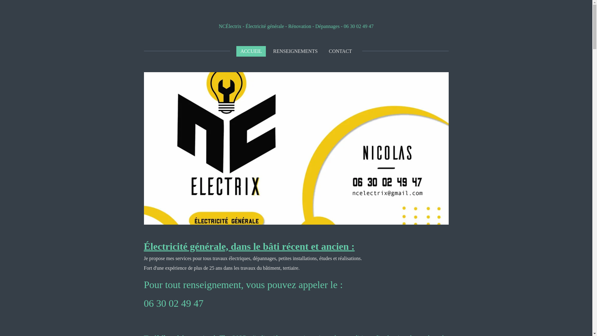 website screenshot of https://ncelectrix-electricite-depannages-travaux-en-dordogne.fr/