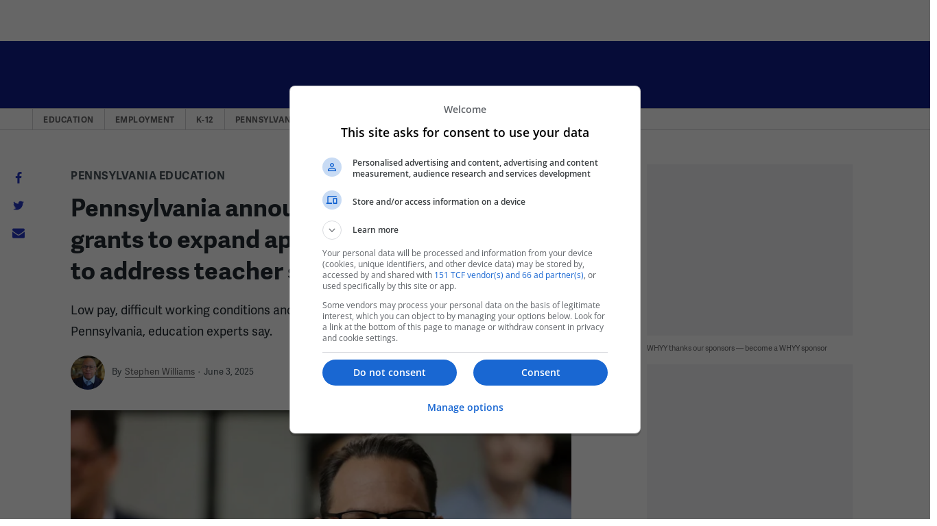 website screenshot of https://whyy.org/articles/pennsylvania-teacher-shortage-apprenticeship-grants-shapiro/