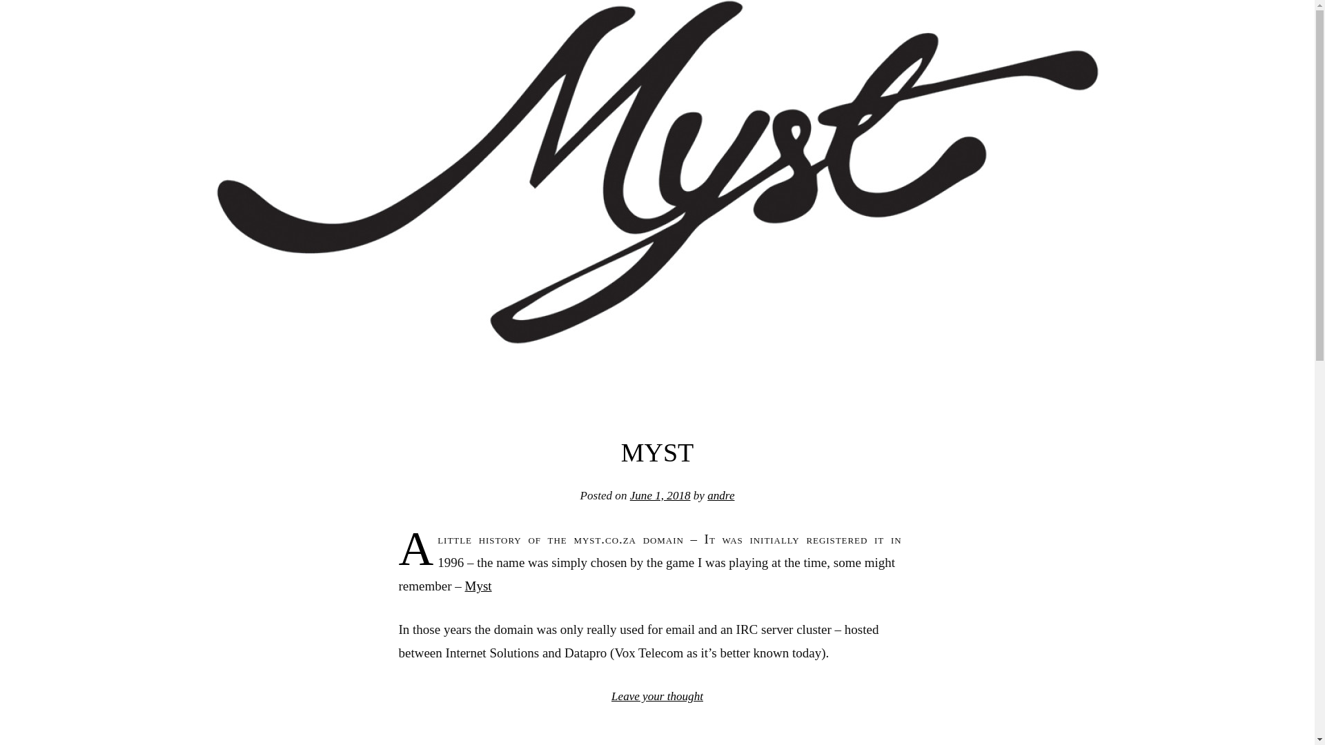 website screenshot of http://www.myst.co.za/
