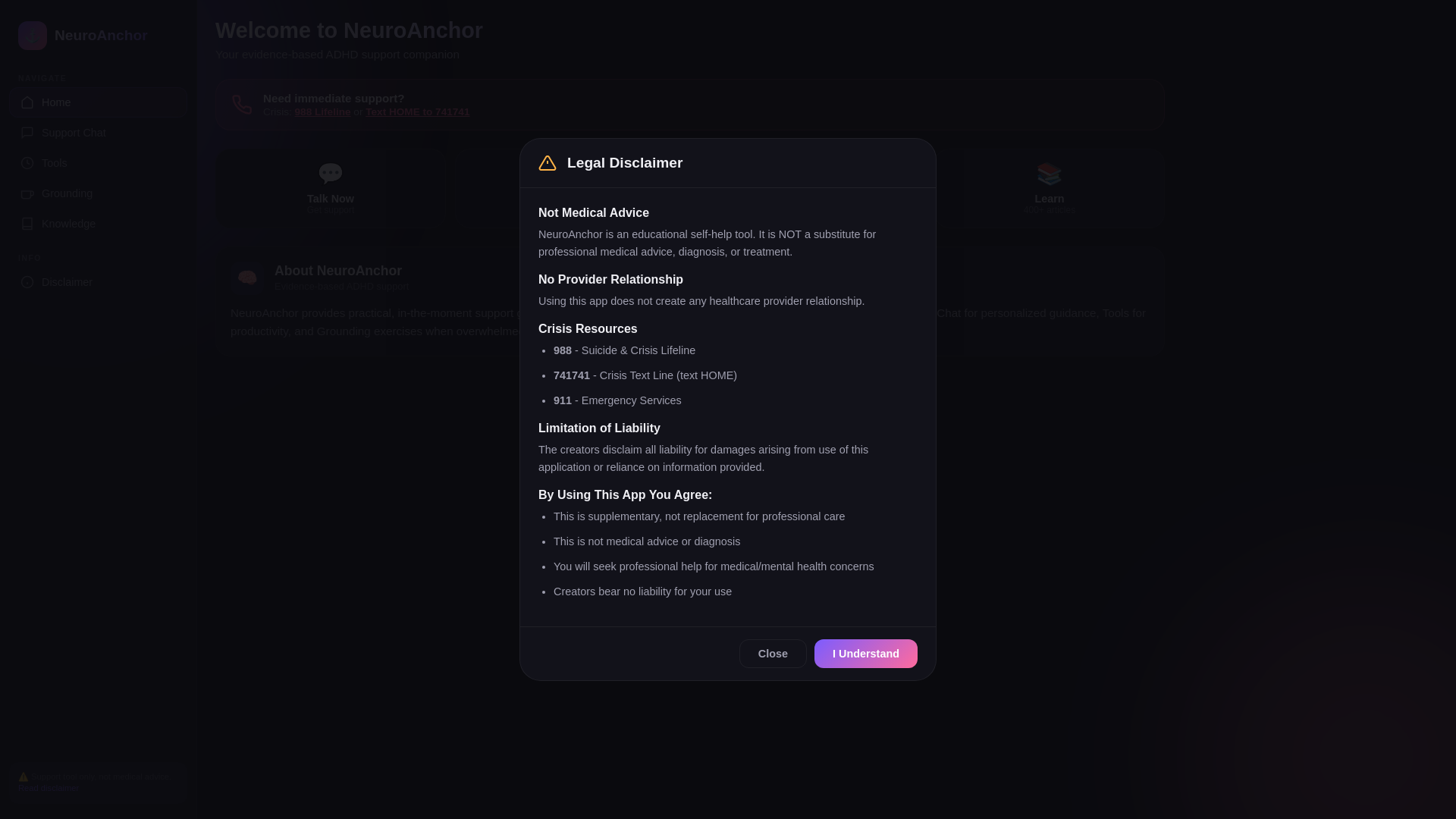website screenshot of https://neuroanchor.app/